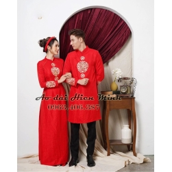 Áo dài cưới cặp màu đỏ đơn giản